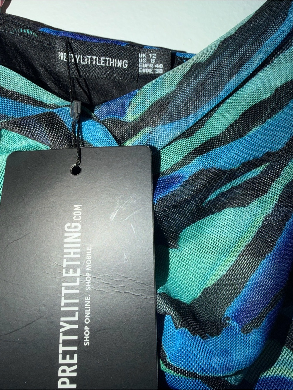 PrettyLittleThing Blue and Teal Zebra Stripe Mini Dress - Picture 2 of 3
